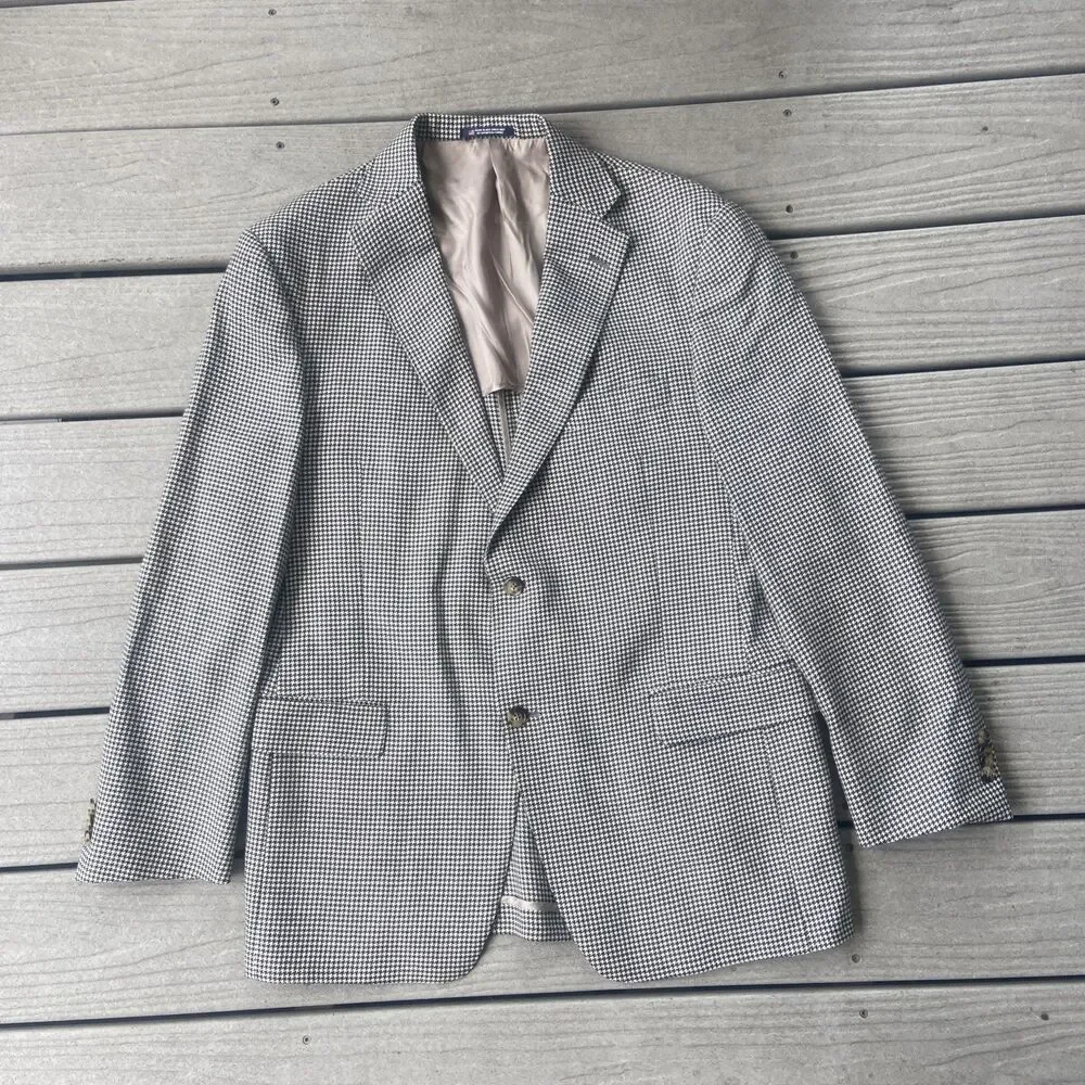 Hart Schaffner Marx Sport Wool Coat Blazer Jacket Houndstooth Mens 42 R Vintage